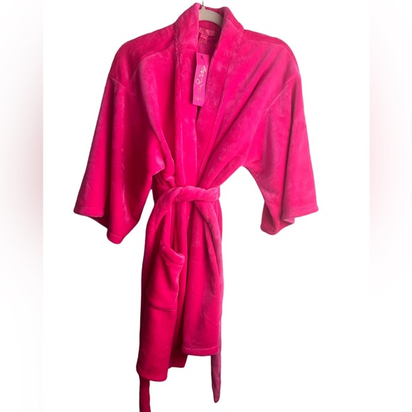 Lilly Pulitzer Elaine Fleece Robe in Pink Grenadine NWT - sz Large/X-Large $138 - Picture 5 of 10